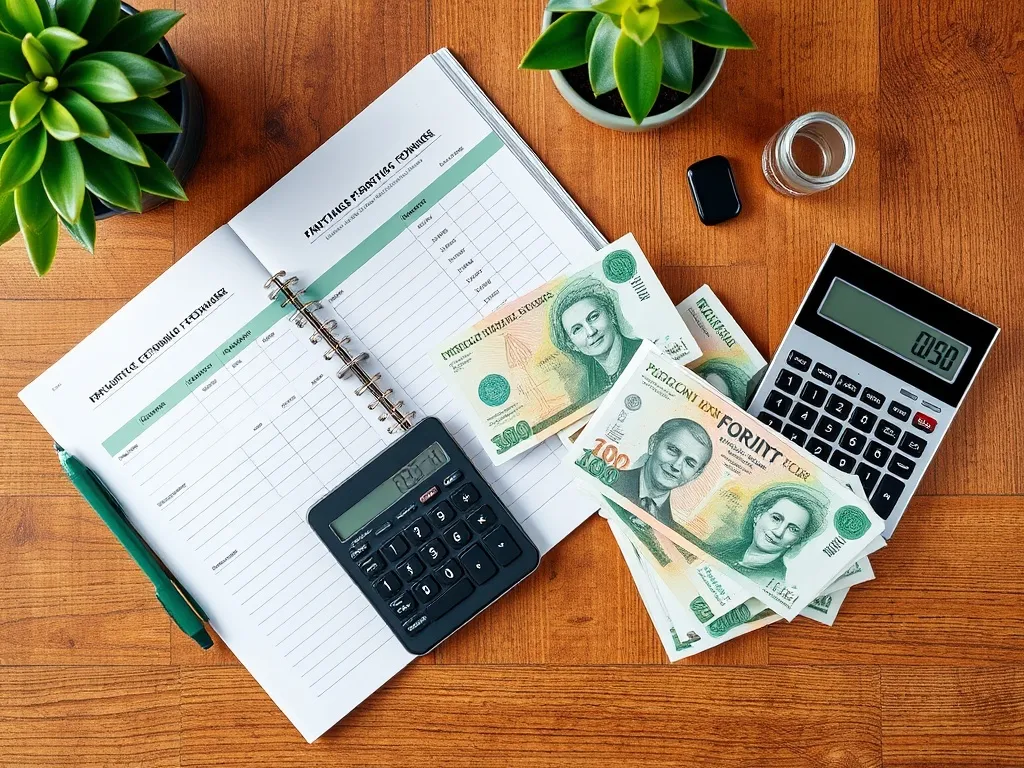 A professional, clean overhead shot of a financial ledger, a