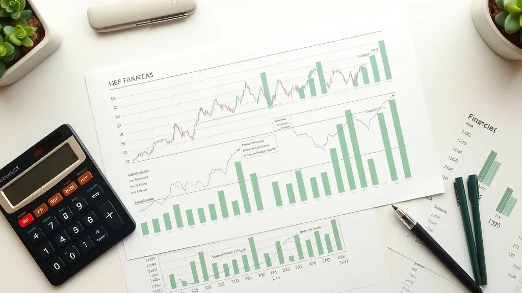 Professional financial charts on a desk with a calculator an