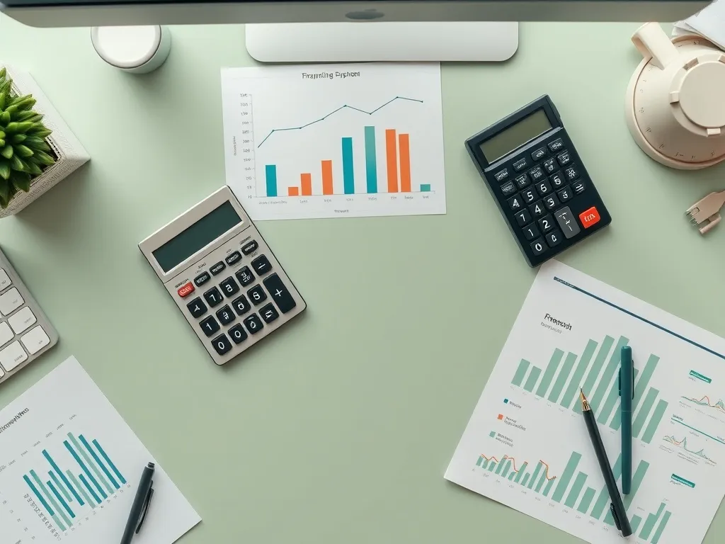 High-quality professional office desk with financial charts